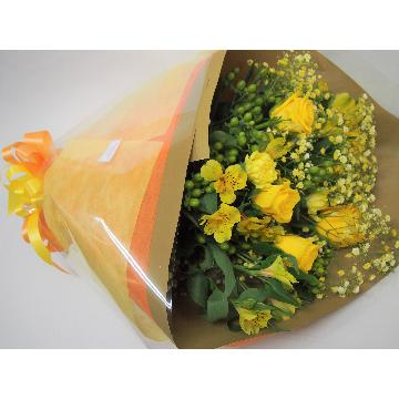 ＜フジテレビフラワーネット＞ バラとアルストロメリアの黄色い花束画像