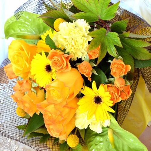 大人のブーケ Orangepalace バラとガーベラの花束 黄色オレンジ系 誕生日 結婚記念日 お祝い 歓送迎 送別 歓迎 退職祝い 発表会 花屋 株 川田生花店 のオリジナル商品 フラワーギフトはプロのお花屋さんにおまかせ フジテレビフラワーネット