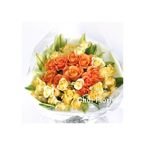 黄色とオレンジ色のバラ（Ｂ-109）」| 花屋「Ｃｈｏｉ Ｆｌｏｒｉｓｔ」のオリジナル商品 |  フラワーギフトはプロのお花屋さんにおまかせ！フジテレビフラワーネット