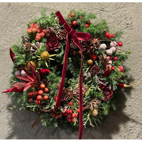 花工房VegetaオリジナルフレッシュクリスマスリースＳ」| 花屋「花工房